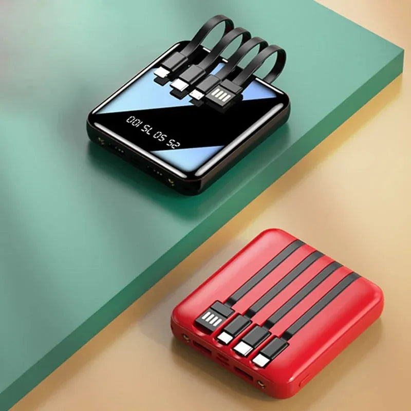 Gizmo Gadgets 20000mAh mini power bank with built-in charging cables in black and red colors