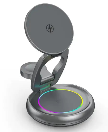 Gizmo Gadgets 3 in 1 Rotatable wireless charger with adjustable stand and colorful LED ring