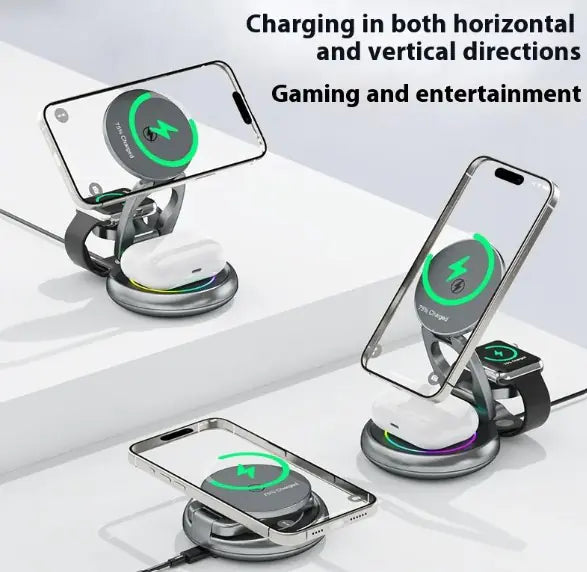 3 in 1 Rotatable wireless charger for convenient charging of phones, AirPods, and smartwatches