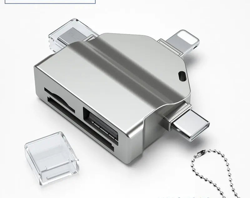 Gizmo Gadgets 7-in-1 OTG card reader with multiple ports and protective cap for versatile connectivity