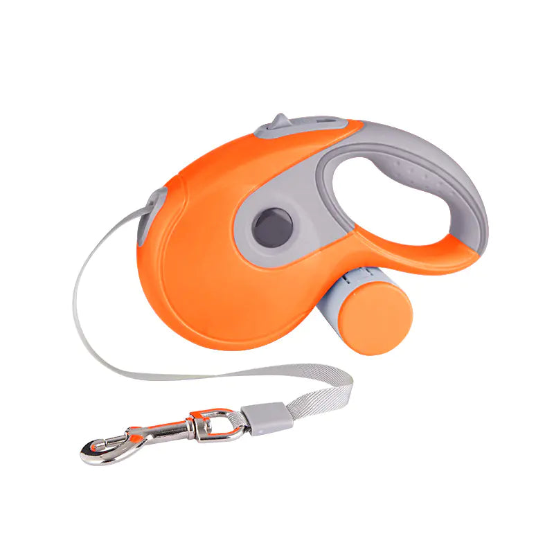Orange automatic retractable pet leash with ergonomic handle and sturdy clip for comfortable walks