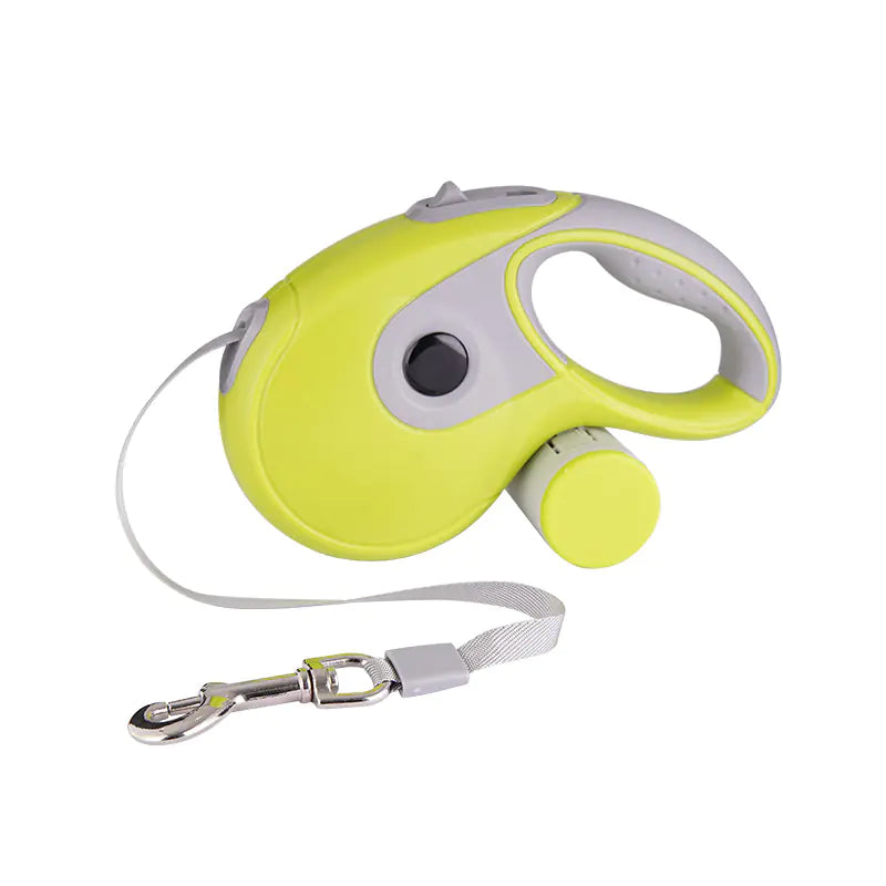 Yellow automatic retractable pet leash with ergonomic handle and durable clip for easy pet control