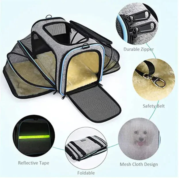 Gizmo Gadgets Expandable Pet Carrier for Small Animals with Durable Zipper and Mesh Cloth Design