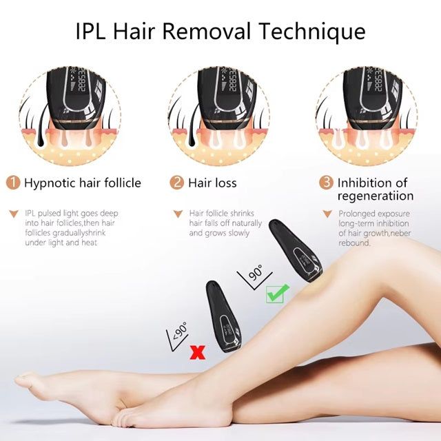 IPL hair removal technique showing full body laser hair remover for effective hair reduction