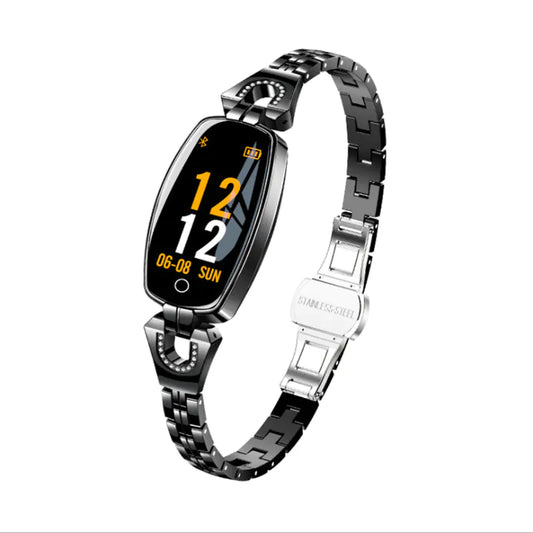 Stylish Gizmo Gadgets heart rate monitor smart watch with a sleek stainless steel band and vibrant touchscreen display