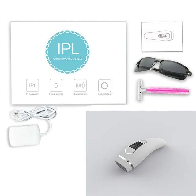 Gizmo Gadgets full body laser hair remover kit with IPL device, goggles, manual, and razor