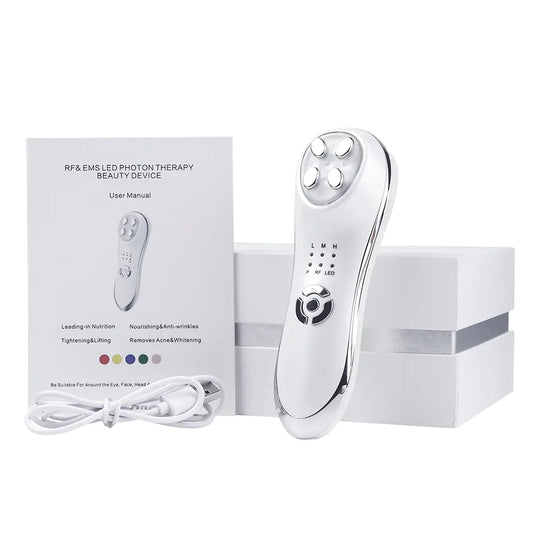 Gizmo Gadgets LED Photon Beauty Device with user manual and charging cable for skin therapy