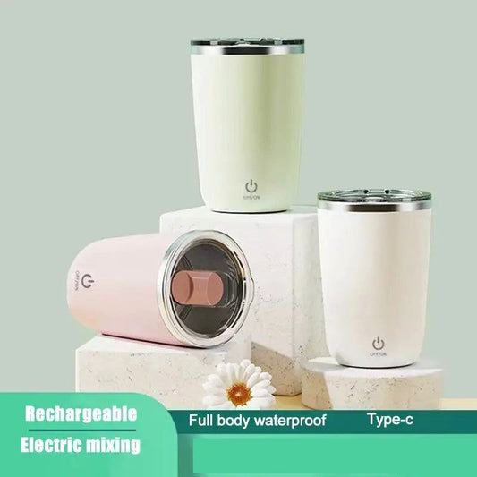 Three colors of a magnetic coffee mug on display showcasing waterproof design and modern aesthetic