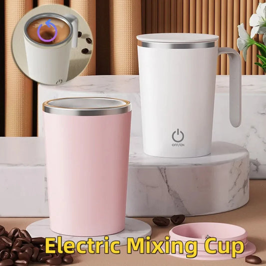Gizmo Gadgets Magnetic coffee mug with handle in pink and white, perfect for mixing beverages