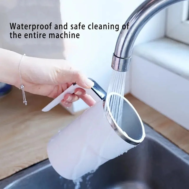 Handwashing a magnetic coffee mug with handle under running water for easy cleaning