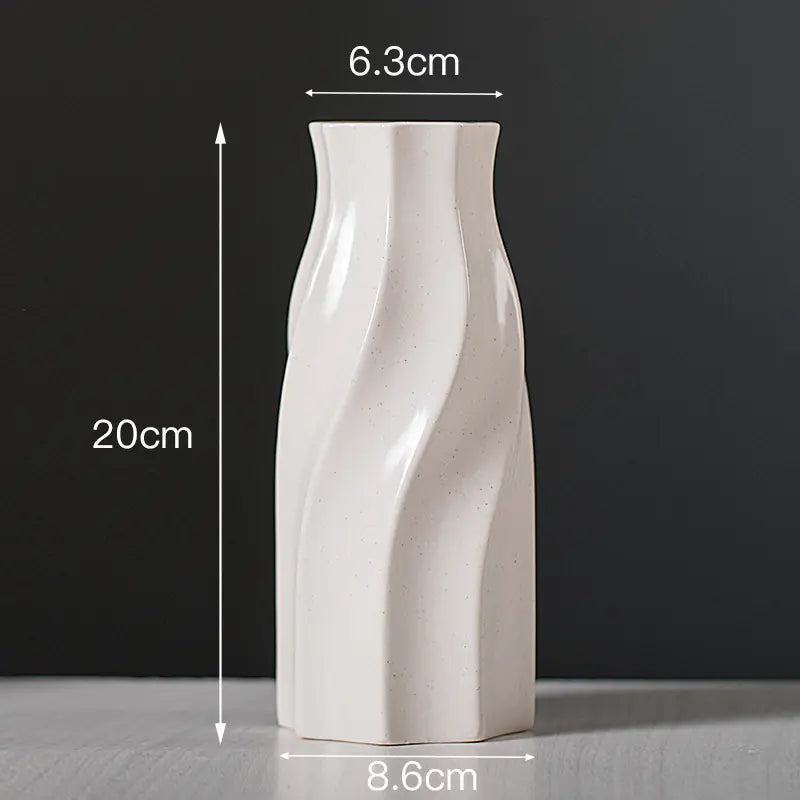 Minimalist white vase decor with a wavy design, measuring 20cm tall and 8.6cm wide