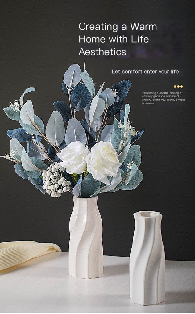 Gizmo Gadgets minimalist white vase decor with elegant floral arrangement for home aesthetics