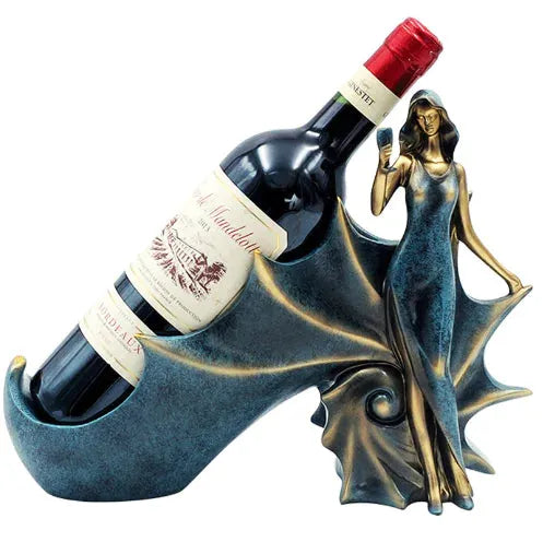 Stylish modern wine rack with figurine designed for elegant wine display and storage