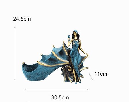 Gizmo Gadgets modern wine rack with figurine in blue and gold design, shaped like a stylish high heel