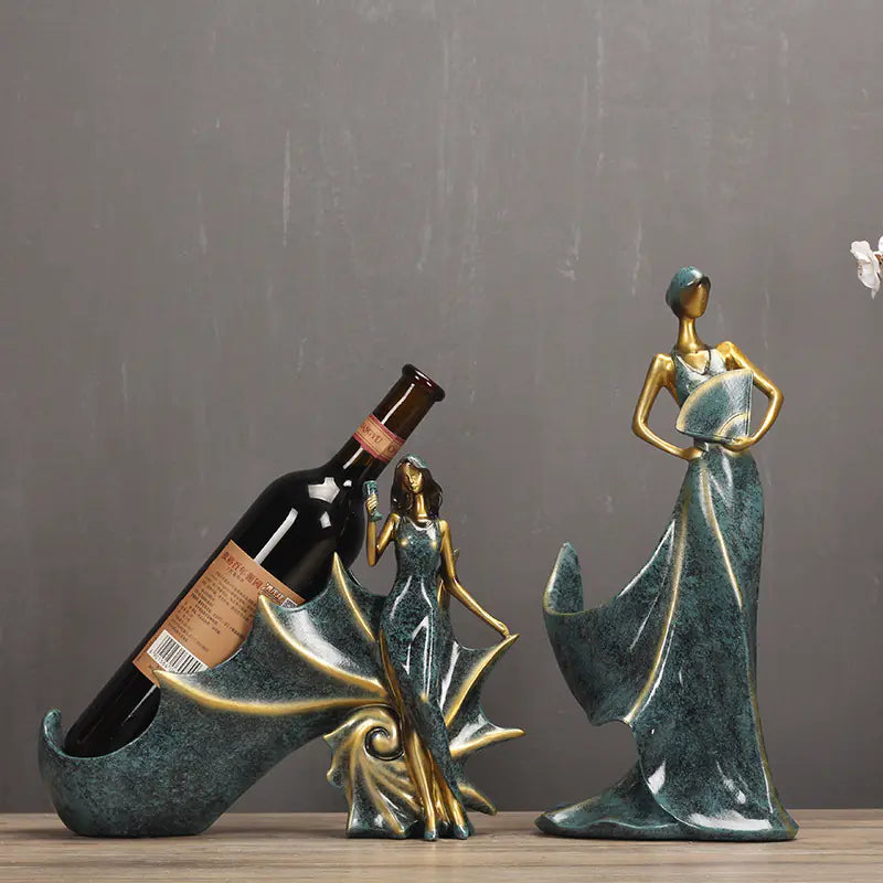 Stylish modern wine rack with figurine set featuring elegant design for home decor