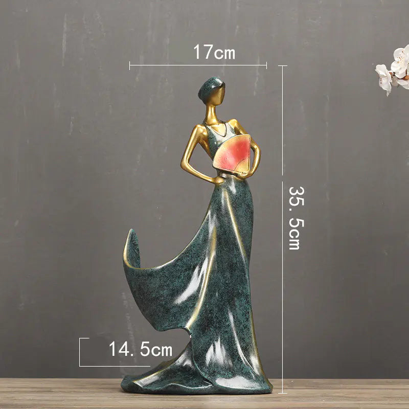 Stylish modern wine rack with figurine featuring an elegant woman holding a fan, ideal for decor