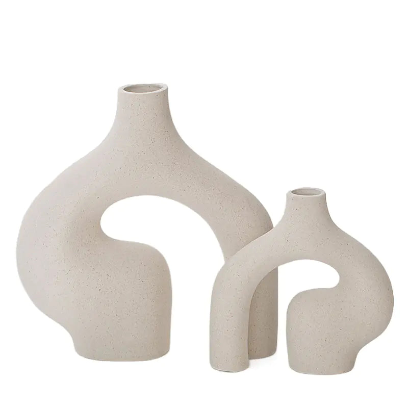 Nordic ceramic vase decor set in beige with unique abstract shapes for modern interiors