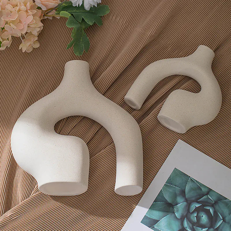 Nordic ceramic vase decor set featuring unique asymmetrical shapes for modern home styling