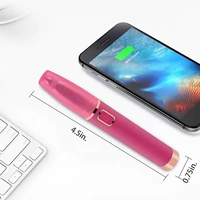 Gizmo Gadgets painless eyebrow hair remover in pink, compact design next to a smartphone for easy use