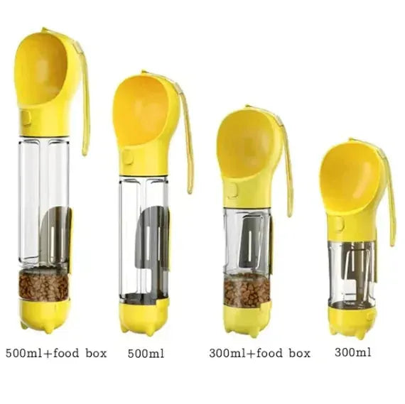 Gizmo Gadgets portable dog water bottle in yellow with food storage compartments for outdoor adventures