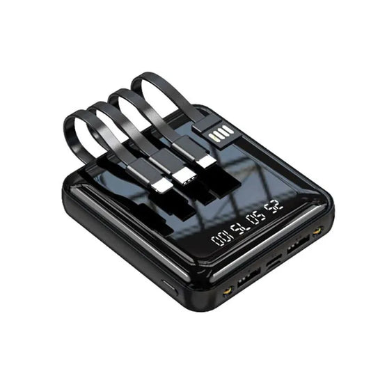 Gizmo Gadgets 20000mAh mini power bank with multiple USB cables and digital display
