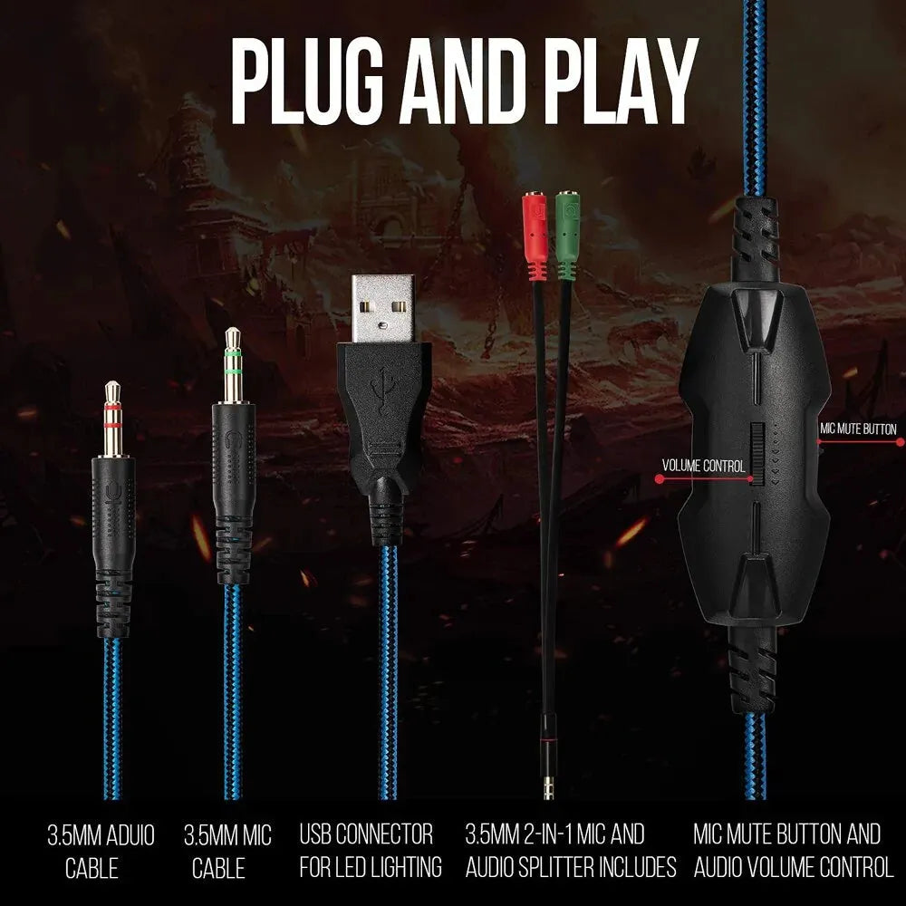Gizmo Gadgets PS4 gaming headset 4D sound cables with USB connector and audio control for immersive gaming