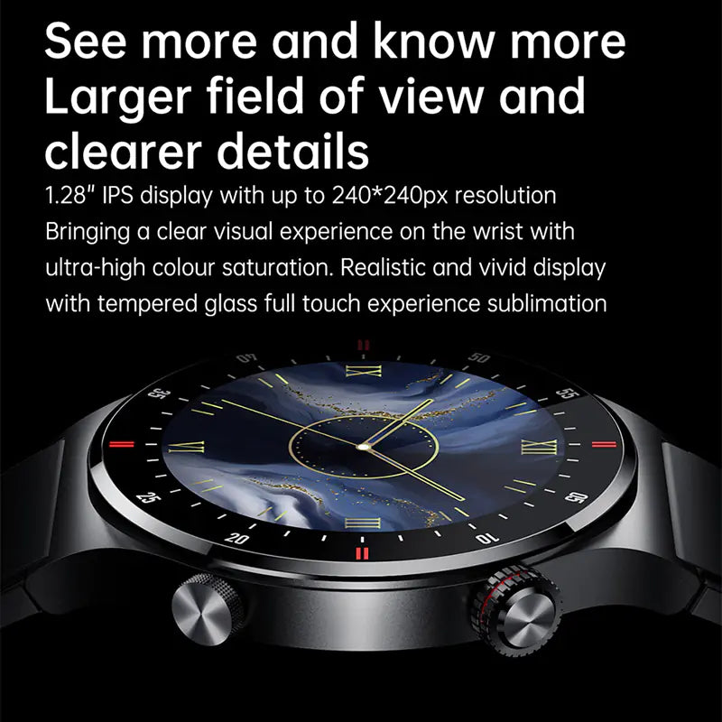 QW33 smart watch with pedometer featuring a 1.28 inch IPS display for vibrant visuals and clear details