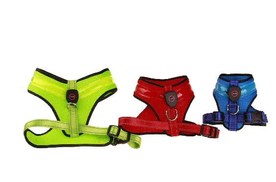 Gizmo Gadgets Rechargeable LED dog harness in vibrant colors for nighttime visibility and safety