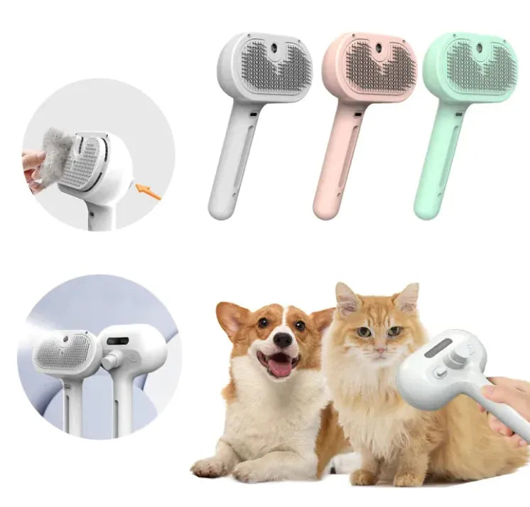 Rechargeable pet comb available in white, pink, and green for effective grooming of dogs and cats