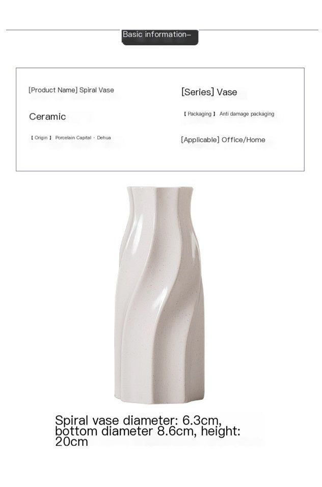 Elegant spiral ceramic vase in white, perfect for minimalist white vase decor in any office or home setting