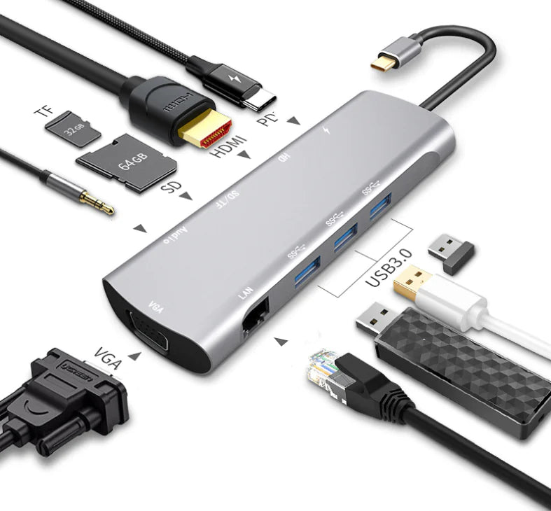 適用於華為和蘋果的十合一 USB C 集線器轉接器