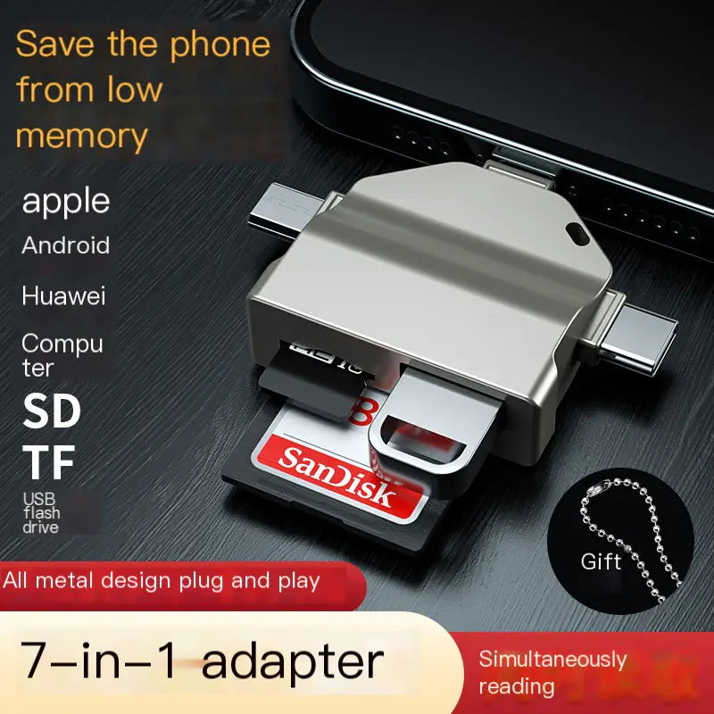 適用於 USB、手機和電腦的七合一 OTG 讀卡機