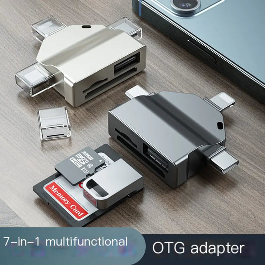 適用於 USB、手機和電腦的七合一 OTG 讀卡機