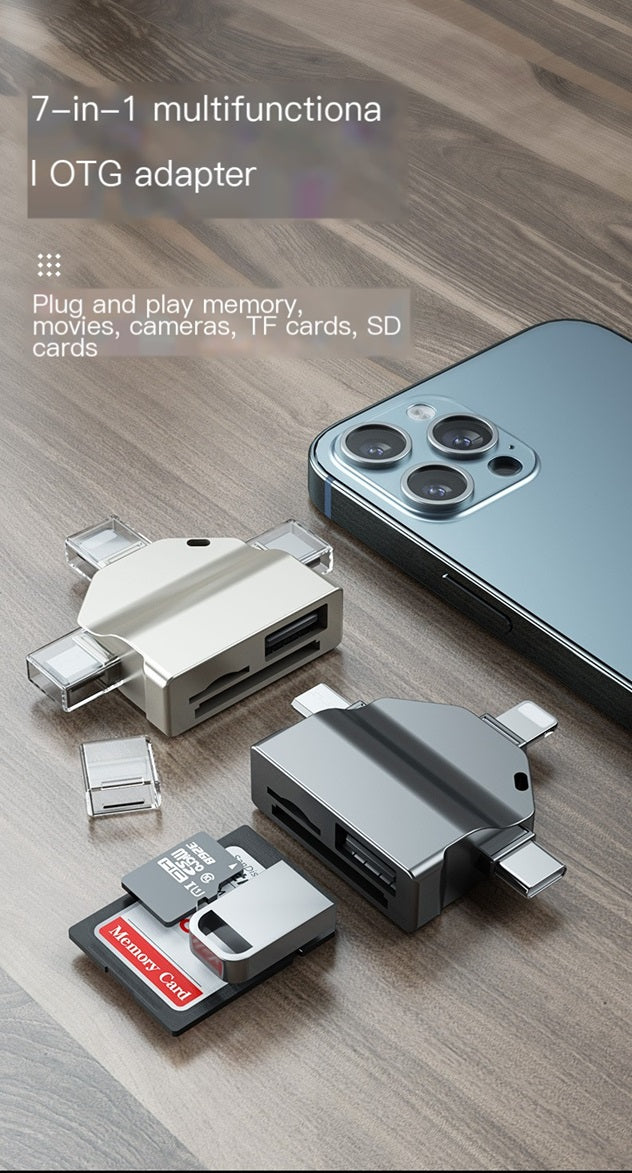適用於 USB、手機和電腦的七合一 OTG 讀卡機