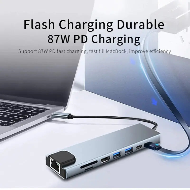 8 合 1 USB C 集線器，附 4K HDMI 和讀卡機