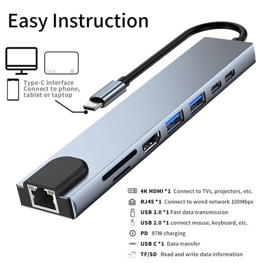 8 合 1 USB C 集線器，附 4K HDMI 和讀卡機