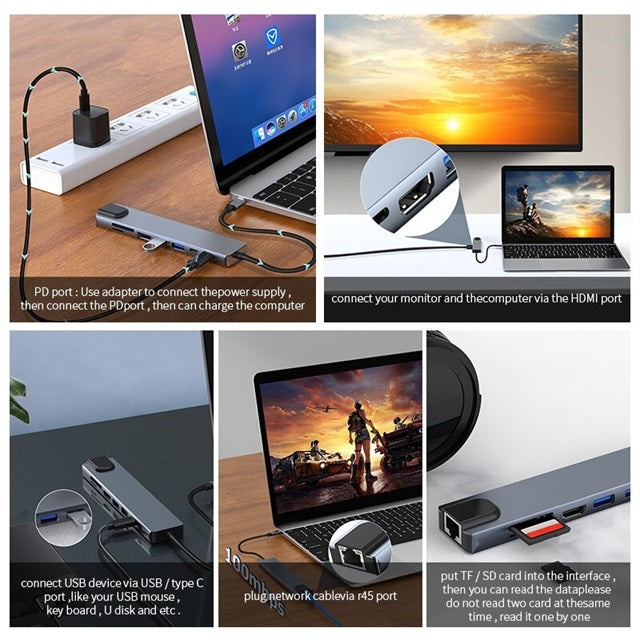 8 合 1 USB C 集線器，附 4K HDMI 和讀卡機