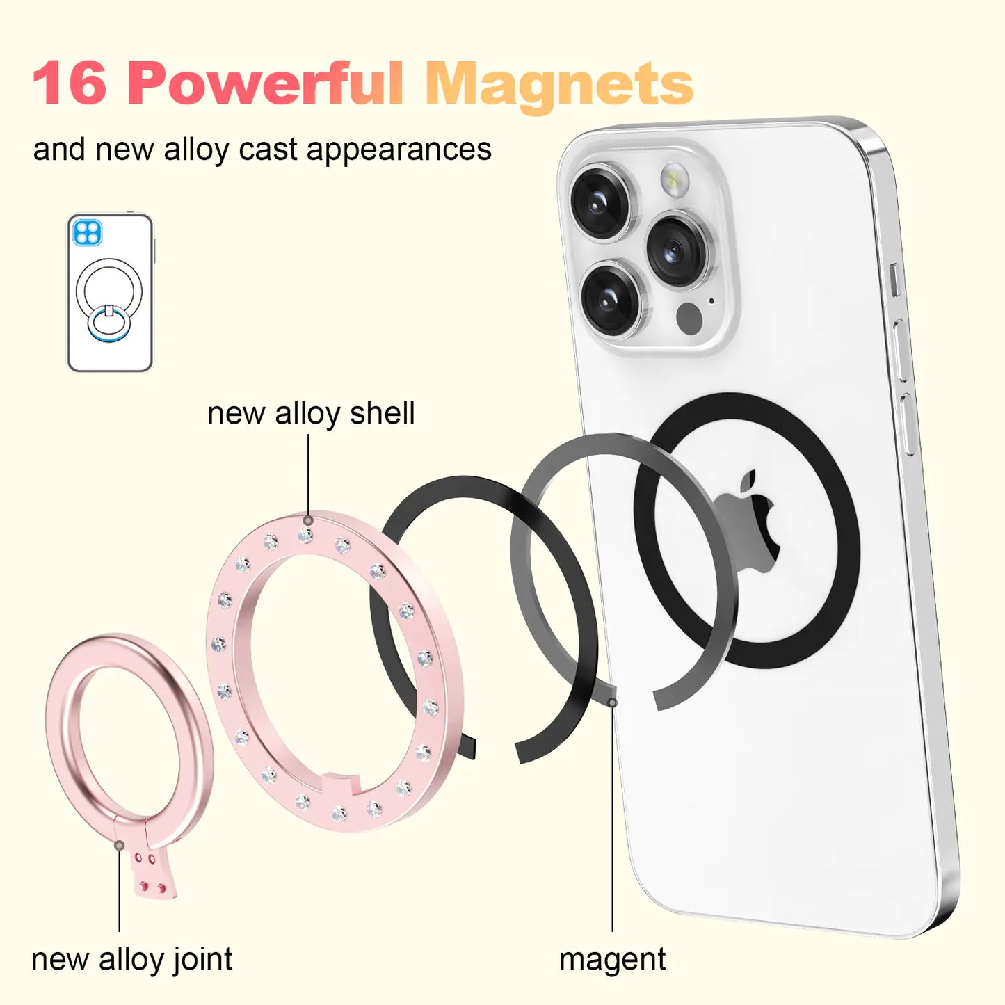 適用於 iPhone 的 MagSafe 環形支架，搭配 N52 磁鐵（薄型）