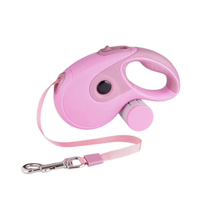Pink automatic retractable pet leash with comfortable grip and secure clasp for easy dog walking