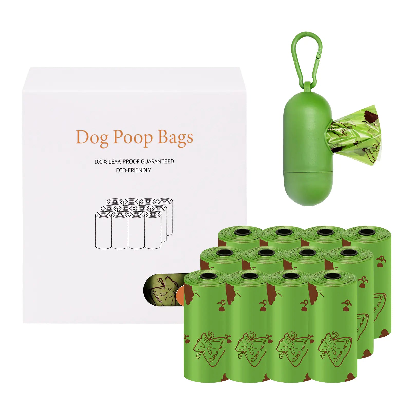 Gizmo Gadgets biodegradable pet poop bags in green with dispenser for eco-friendly pet waste management