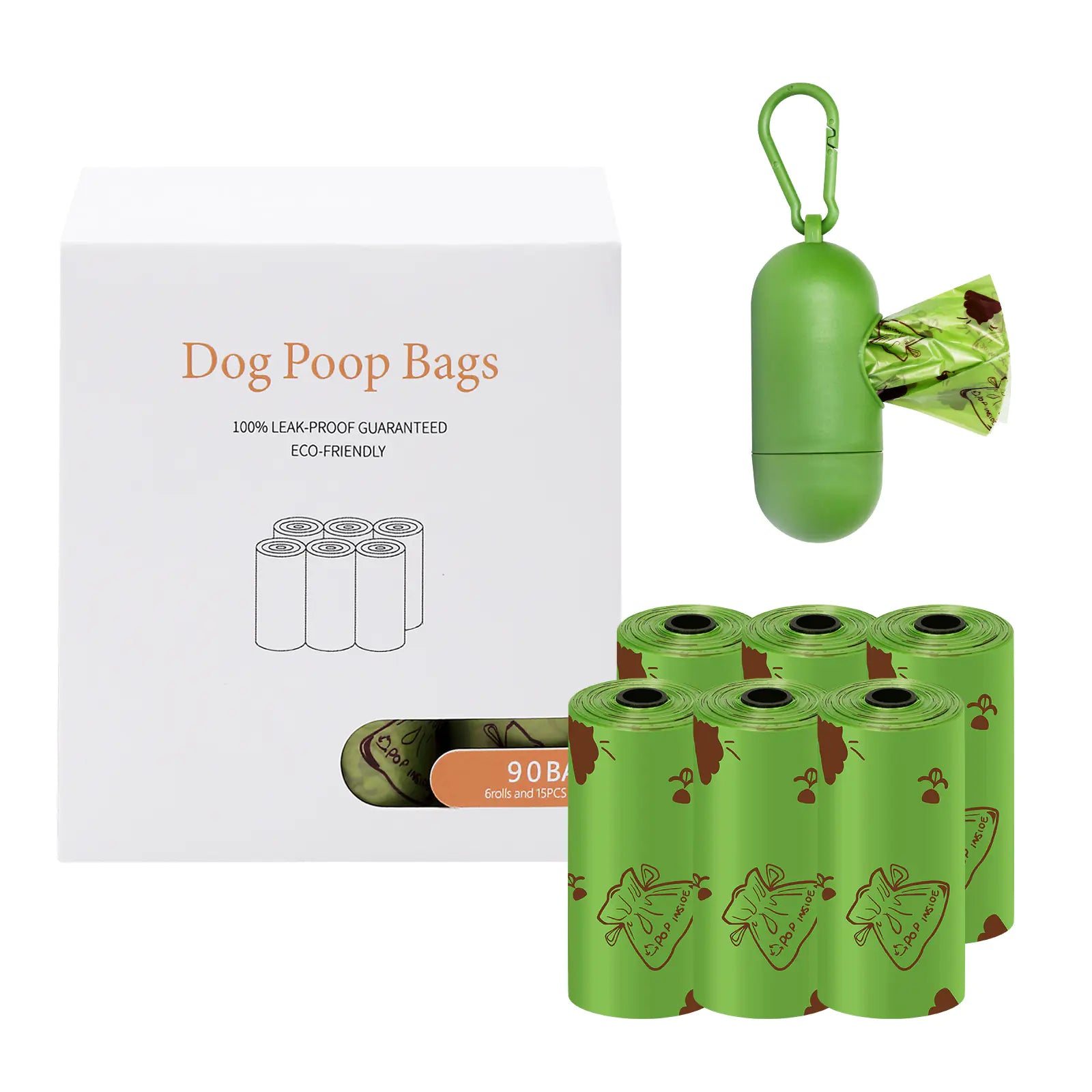 Gizmo Gadgets biodegradable pet poop bags in green with a handy dispenser for eco-friendly pet waste management