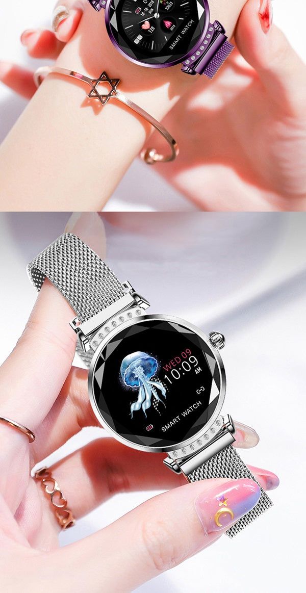 Two stylish color screen smartwatches with interchangeable bands and vibrant display features