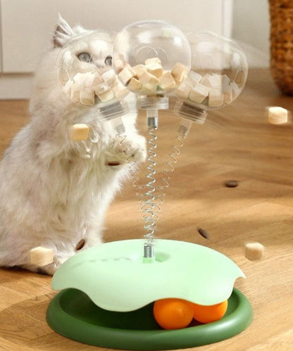 Interactive leaky ball cat toy from Gizmo Gadgets with treat dispensing feature for playful cats