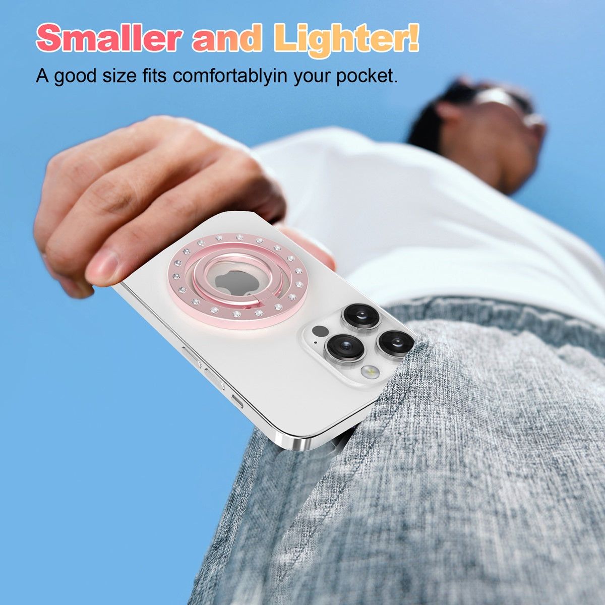 MagSafe ring stand for iPhone in pink, designed for secure grip and convenience