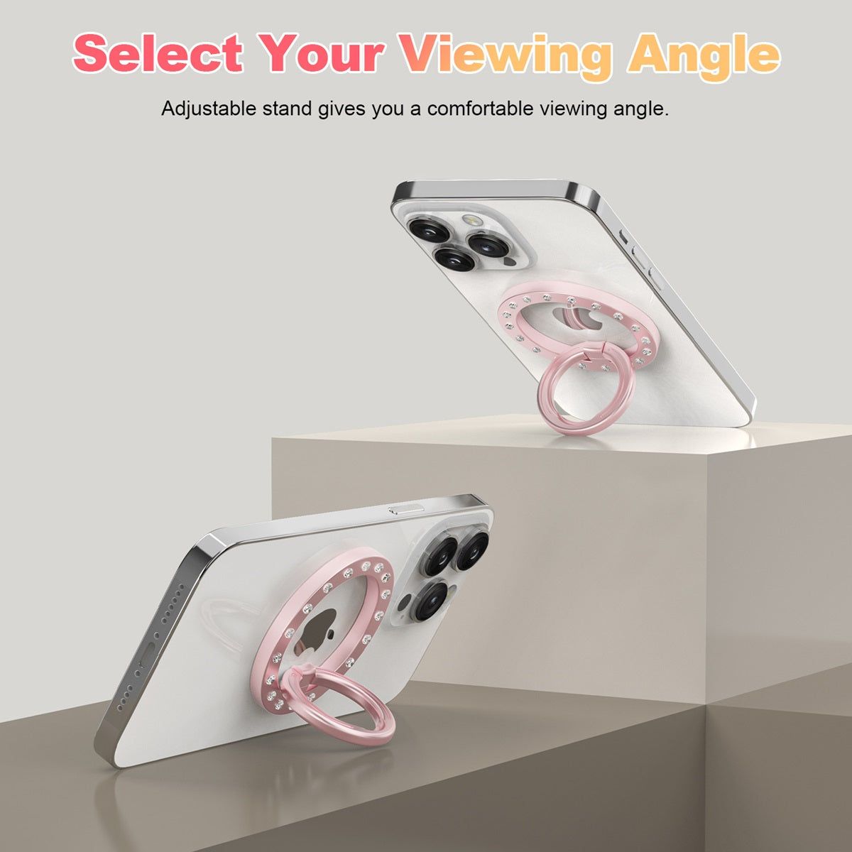 Adjustable MagSafe ring stand for iPhone providing a comfortable viewing angle