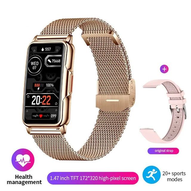 Gizmo Gadgets multi-function fitness smart watch with a 1.47-inch screen and metal mesh band