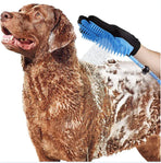 Gizmo Gadgets pet bathing gloves in use, washing a brown dog with soapy water and a gentle scrub