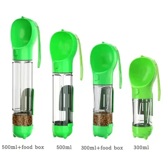Gizmo Gadgets portable dog water bottle in green with four sizes for easy hydration on the go