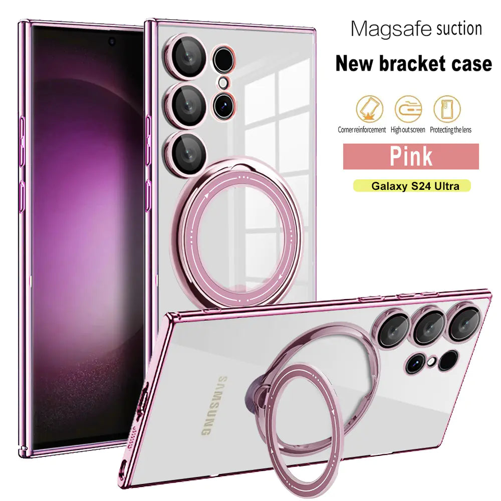 Samsung S24 Ultra magnetic case in pink with MagSafe suction and protective features