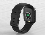 Back view of a sleek black smart watch with encoder showcasing a green light indicator